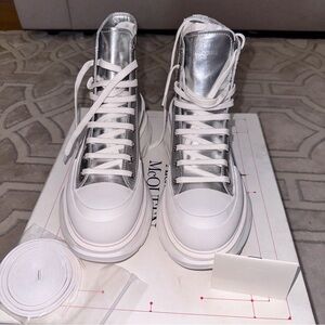 Alexander Mcqueen Tread Sneaker Boots Silver White Women Size 40.5 EU
